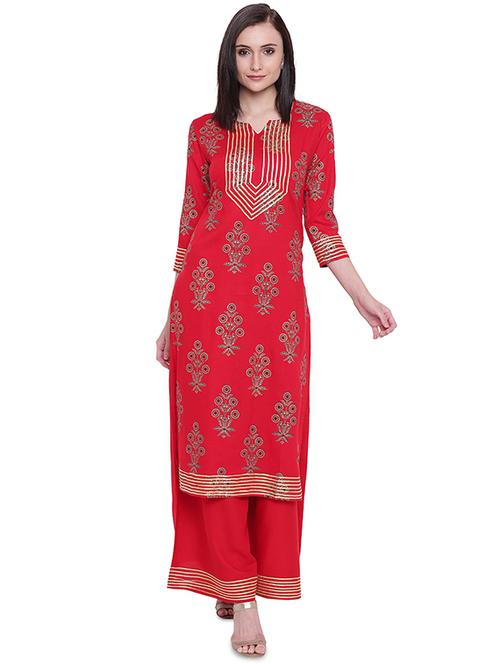 foil printed kurta with palazzo set - 16287754 - Standard Image - 1