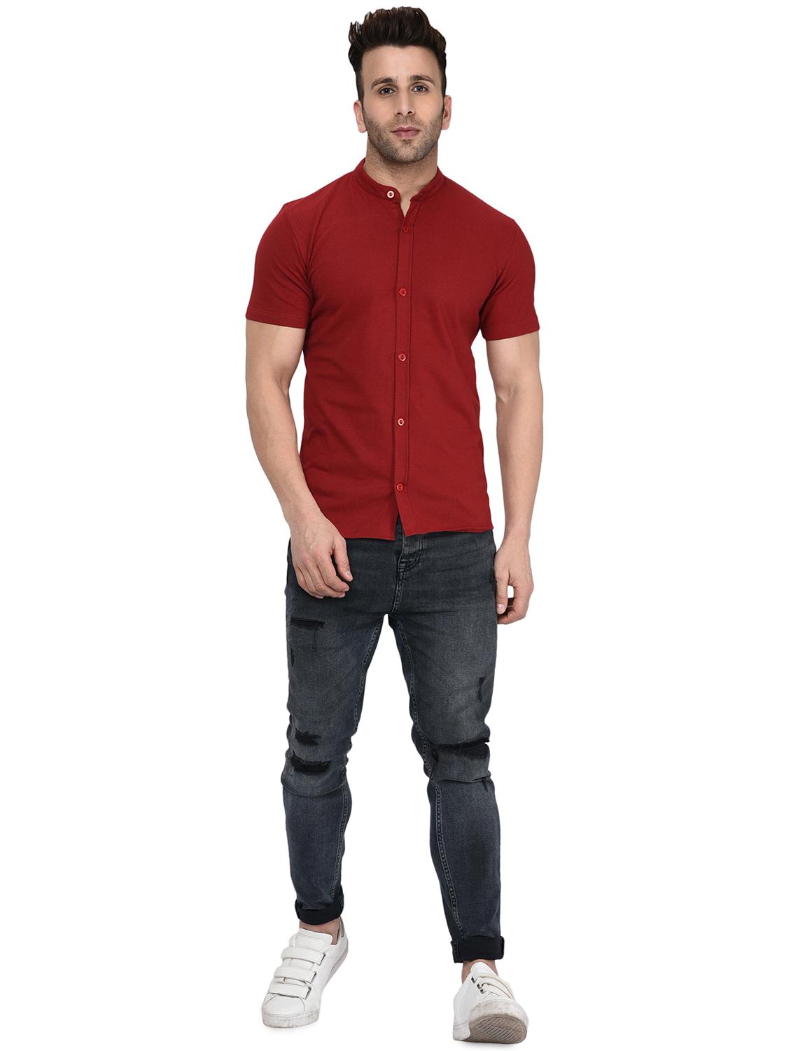 red solid casual shirt - 16289177 - Zoom Image - 4