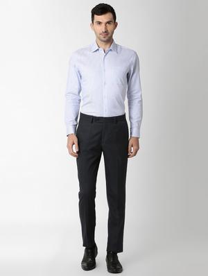 navy blue textured flat front formal trouser - 16289287 - Standard Image - 4