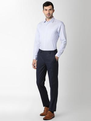 navy blue solid flat front formal trouser - 16289288 - Standard Image - 4