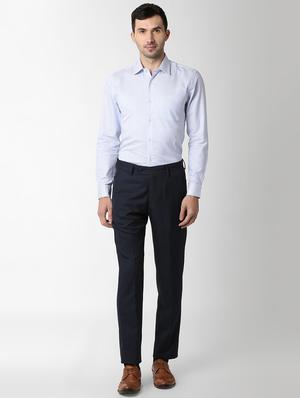 blue solid flat front formal trouser - 16289289 - Standard Image - 4