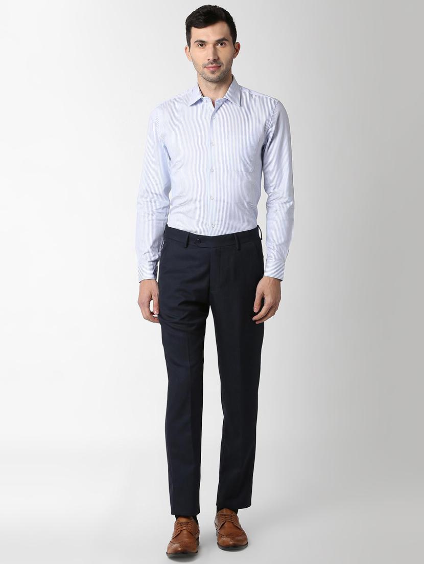 blue solid flat front formal trouser - 16289289 - Zoom Image - 4
