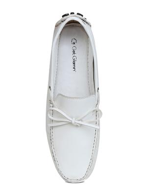 white leatherette slip on loafers - 16290162 - Standard Image - 4