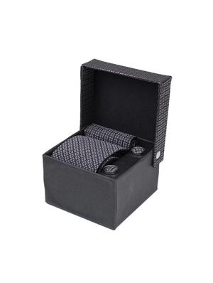 grey microfiber tie, pocket square and cuff links combo - 16293490 - Standard Image - 4