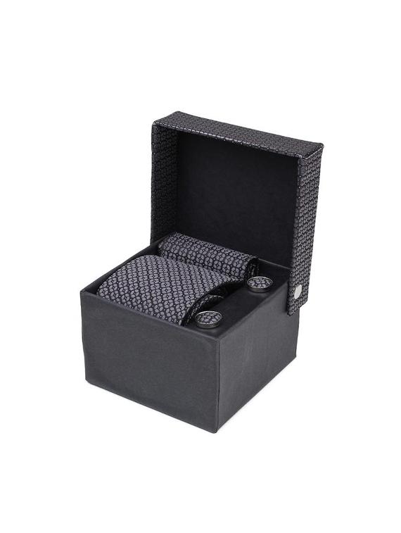grey microfiber tie, pocket square and cuff links combo - 16293490 - Zoom Image - 4