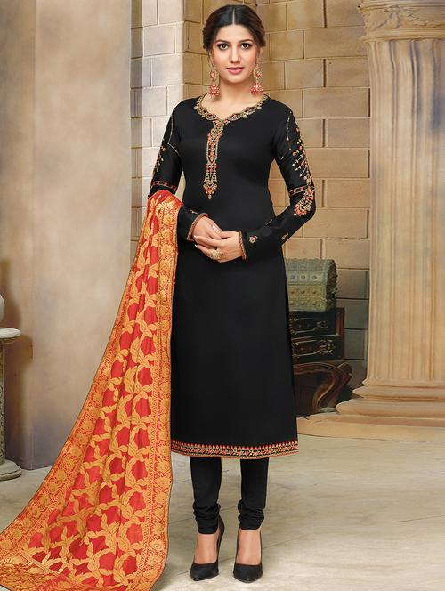 embroidered unstitched churidaar suit - 16293718 - Standard Image - 1