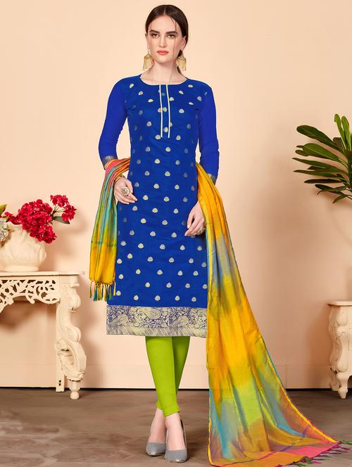 zari motifs unstitched churidaar suit - 16294261 - Standard Image - 1