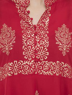 Block print a-line kurta - 16296726 - Standard Image - 4