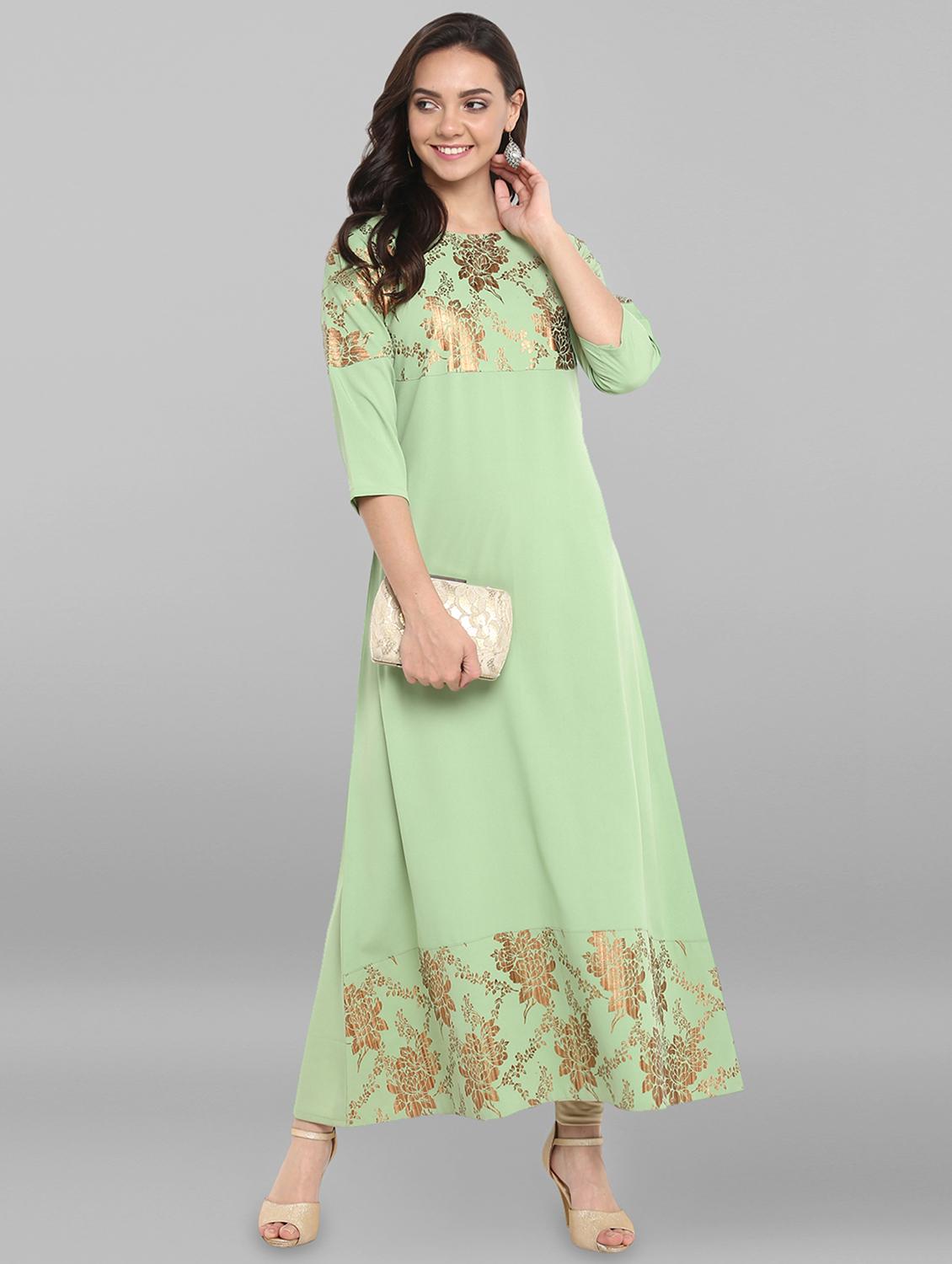 foil printed a-line kurta - 16297898 - Zoom Image - 4