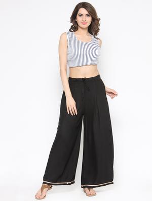 laced hem high rise plazzo - 16298000 - Standard Image - 4