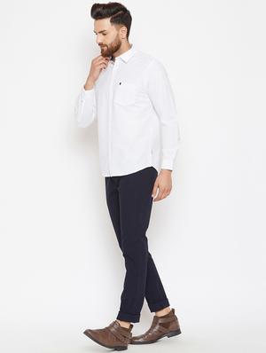 navy blue solid chinos - 16298301 - Standard Image - 4