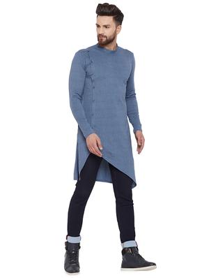 blue cotton blend asymmetric kurta - 16298546 - Standard Image - 4