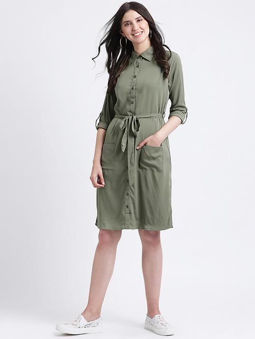 pocket patch tie knot shirt dress - 16298863 - Standard Image - 1