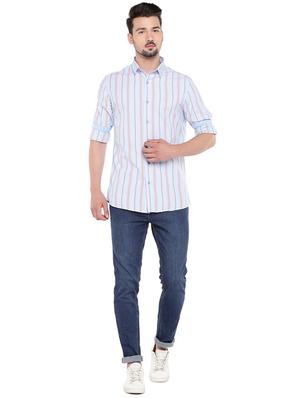 blue slim fit striped casual shirt - 16299004 - Standard Image - 4
