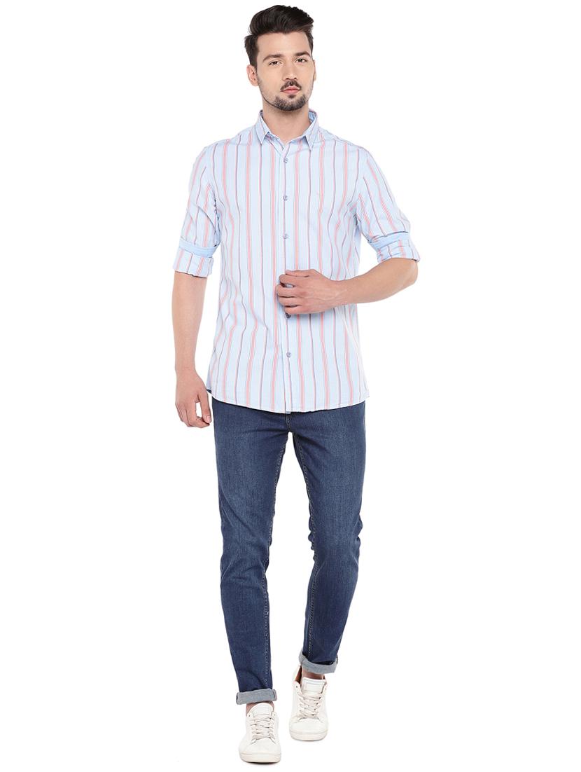 blue slim fit striped casual shirt - 16299004 - Zoom Image - 4
