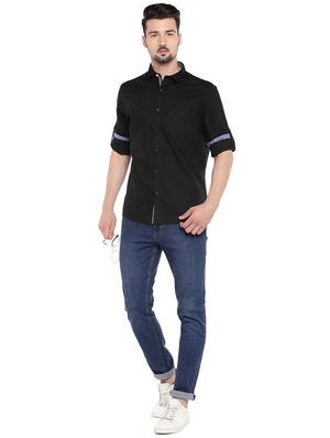 black regular fit solid casual shirt - 16299019 - Standard Image - 4