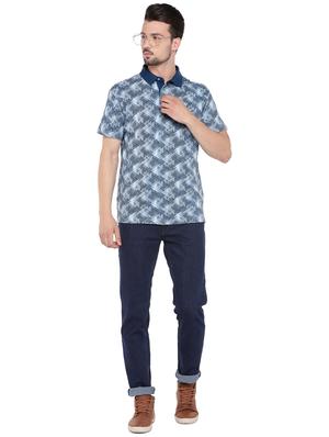 blue regular fit geometric print polo t-shirt - 16299040 - Standard Image - 4
