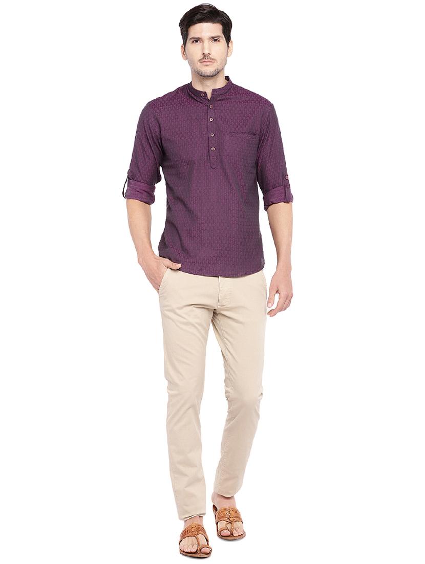 purple cotton short kurta - 16301513 - Zoom Image - 4
