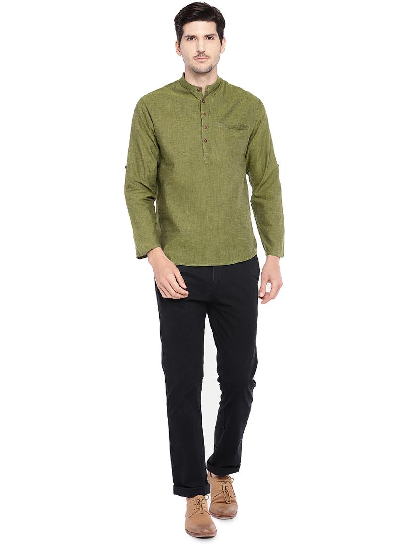 green solid short kurta - 16301518 - Zoom Image - 4