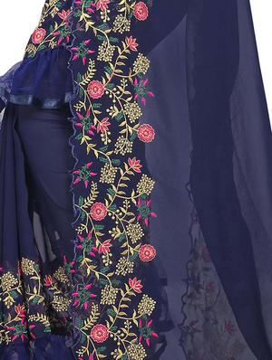 embroidered ruffle border saree with blouse - 16302098 - Standard Image - 4