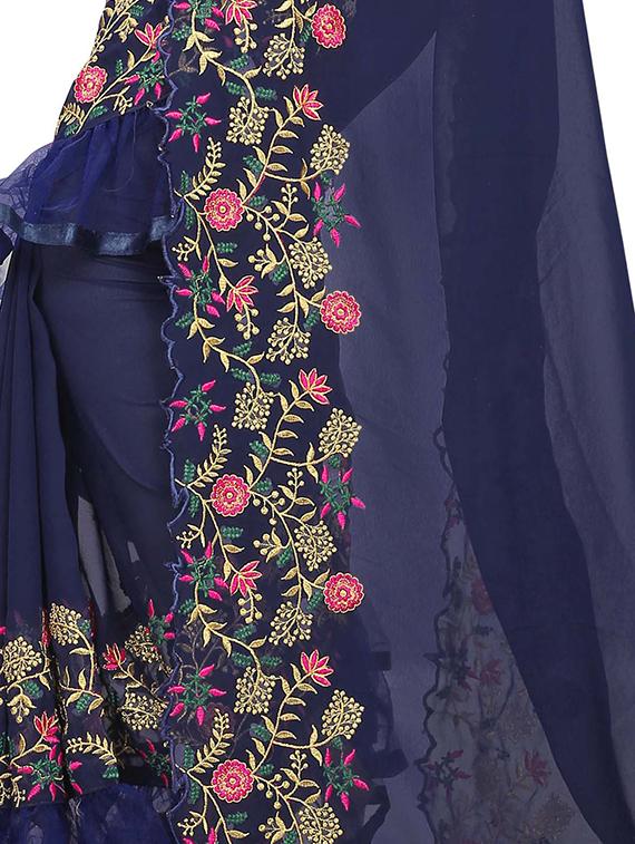 embroidered ruffle border saree with blouse - 16302098 - Zoom Image - 4