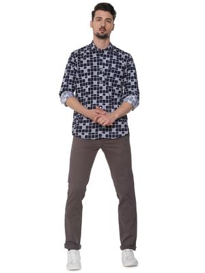 navy blue checkered casual shirt - 16302192 - Standard Image - 4