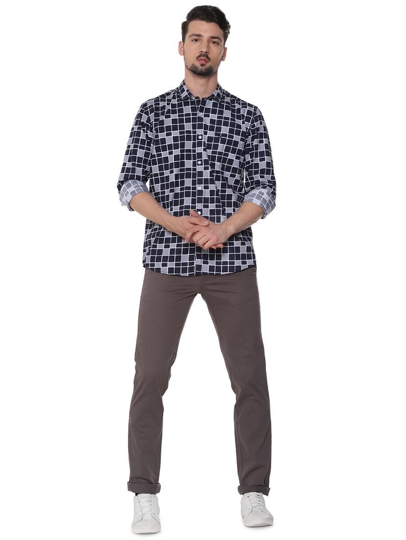 navy blue checkered casual shirt - 16302192 - Zoom Image - 4