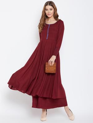 maroon flared palazzo - 16302199 - Standard Image - 4
