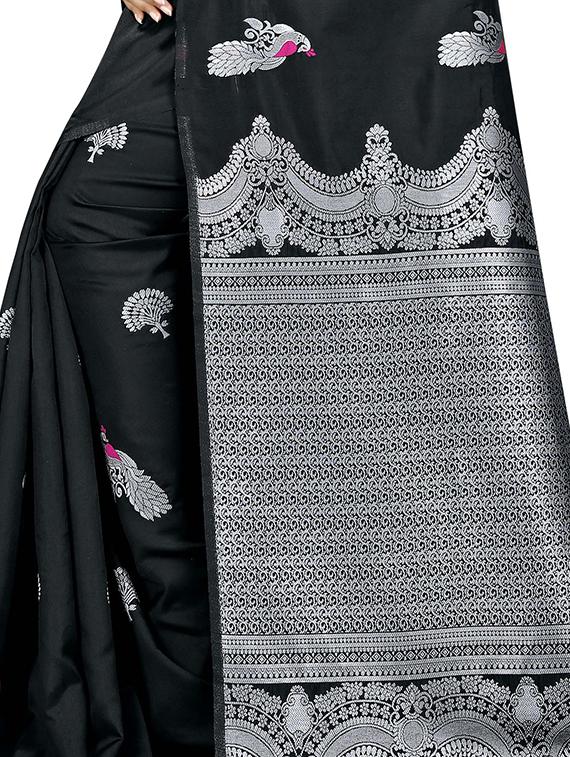 silver zari motif banarasi saree with blouse - 16302308 - Zoom Image - 4