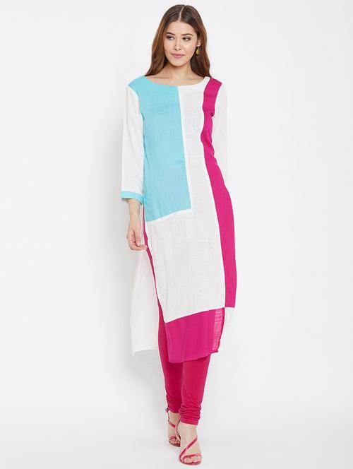 color block straight kurta - 16302411 - Standard Image - 1