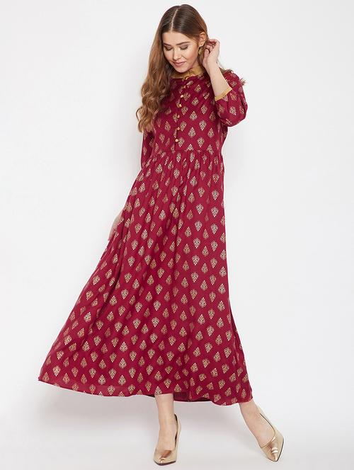 foil print flared kurta - 16302415 - Standard Image - 1