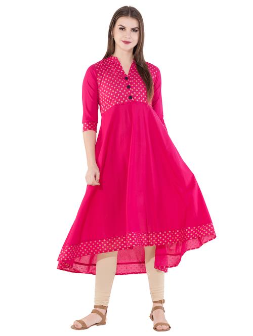 Block printed high-low kurta - 16302921 - Standard Image - 1