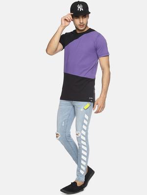 purple color block cut and sew tshirt - 16303683 - Standard Image - 4