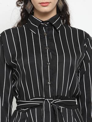 tie knot button up striped a-line dress - 16306698 - Standard Image - 4