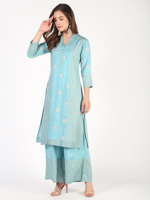 block print kurta palazzo set - 16308019 - Standard Image - 1