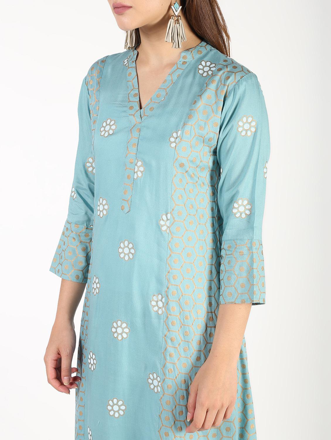 block print kurta palazzo set - 16308019 - Zoom Image - 4