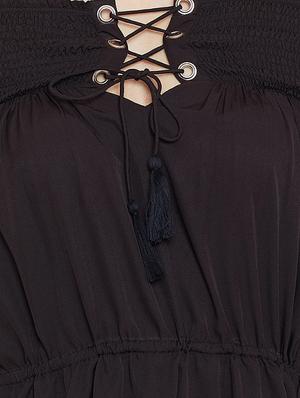 lace up detail off shoulder a-line dress - 16308819 - Standard Image - 4