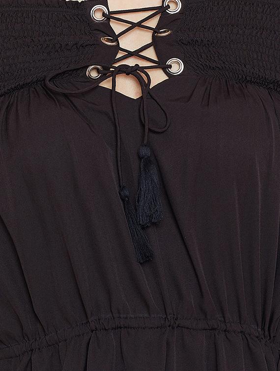 lace up detail off shoulder a-line dress - 16308819 - Zoom Image - 4