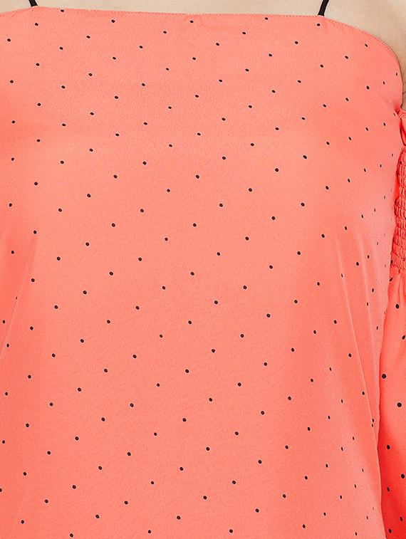 pin dots cold shoulder a-line dress - 16308833 - Zoom Image - 4