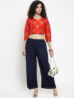 Solid embroidered palazzo - 16309468 - Standard Image - 4