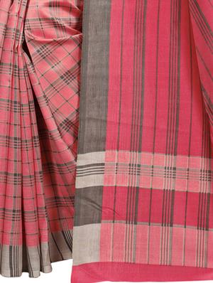 checkered printed saree with blouse - 16309516 - Standard Image - 4