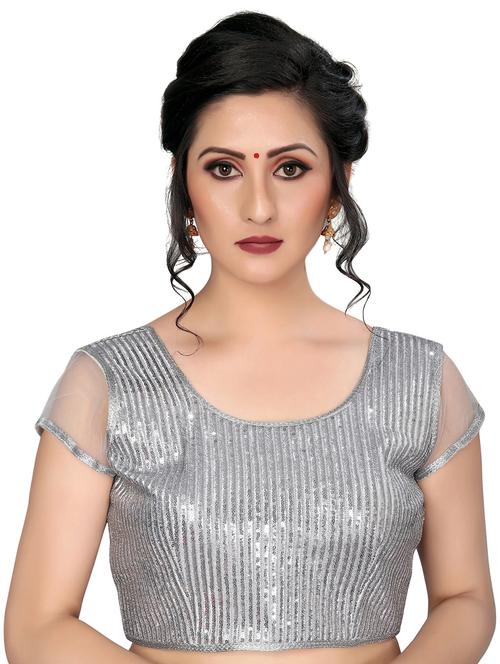 Sequined net sleeved blouse - 16309683 - Standard Image - 1