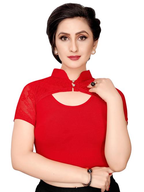Net yoke solid blouse - 16310160 - Standard Image - 1