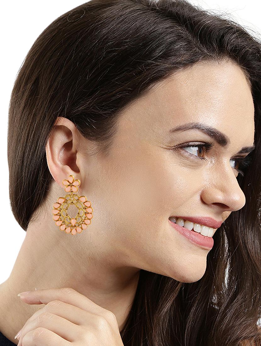 pink brass drop earring - 16310581 - Zoom Image - 4