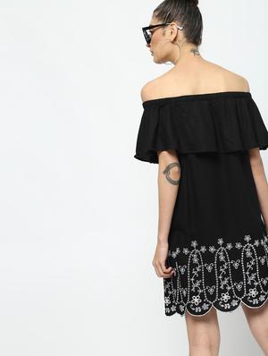 scallop hem off shoulder sheath dress - 16311649 - Standard Image - 4