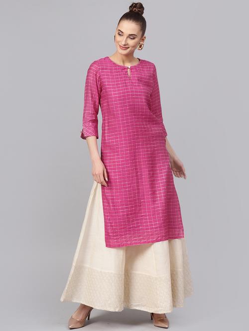checkered straightkurta - 16313953 - Standard Image - 1