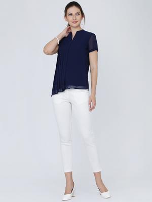 notch neck pleat detail top - 16314757 - Standard Image - 4