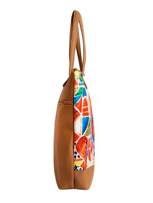 Brown leatherette (pu) printed tote - 16315061 - Standard Image - 4