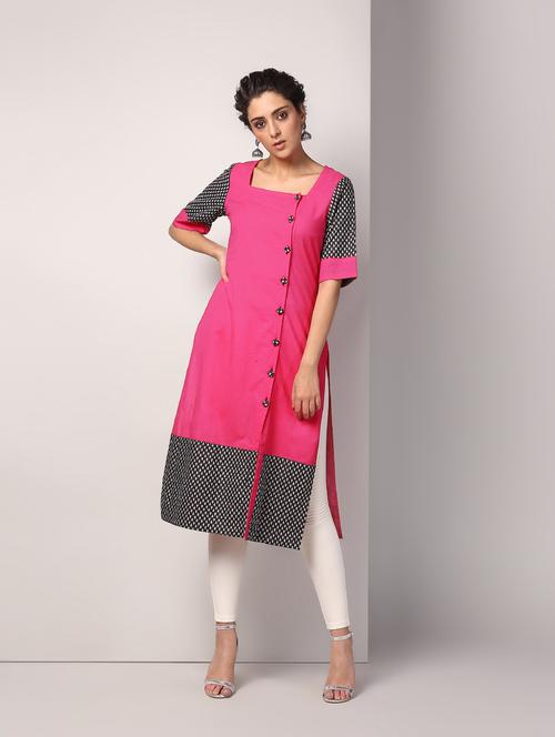 printed hem straight kurta - 16317132 - Standard Image - 1
