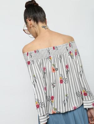 off shoulder striped blouson top - 16320263 - Standard Image - 4